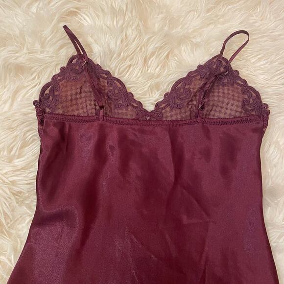 Eblin Lingerie S Satin Chemise | Burgundy Embroidered Lace Nightgown Slip Dress - Picture 5 of 9